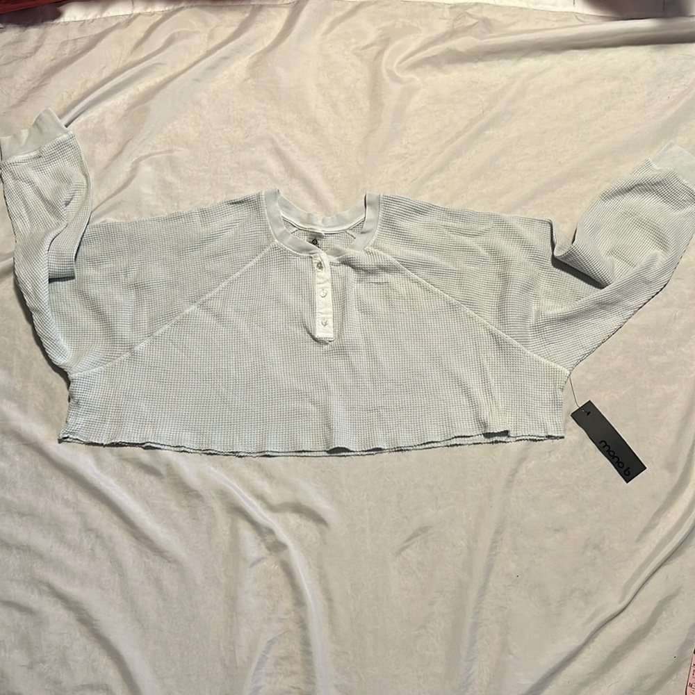 NWT Mono B Waffle Knit Oversized Crop Top Sz L - Picture 5 of 8